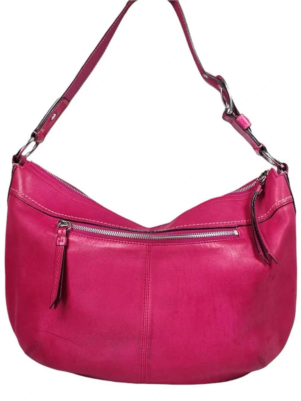 2009 Coach SoHo Pleated Leather Hobo Shoulder Bag Hot Pink Buckle F13731 Purse